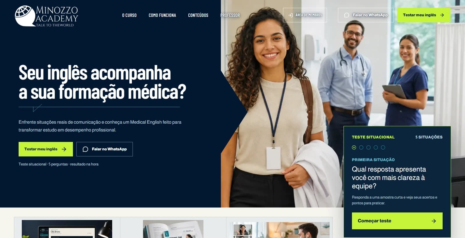 Captura real do site institucional da Minozzo Academy, exemplo de presença digital personalizada